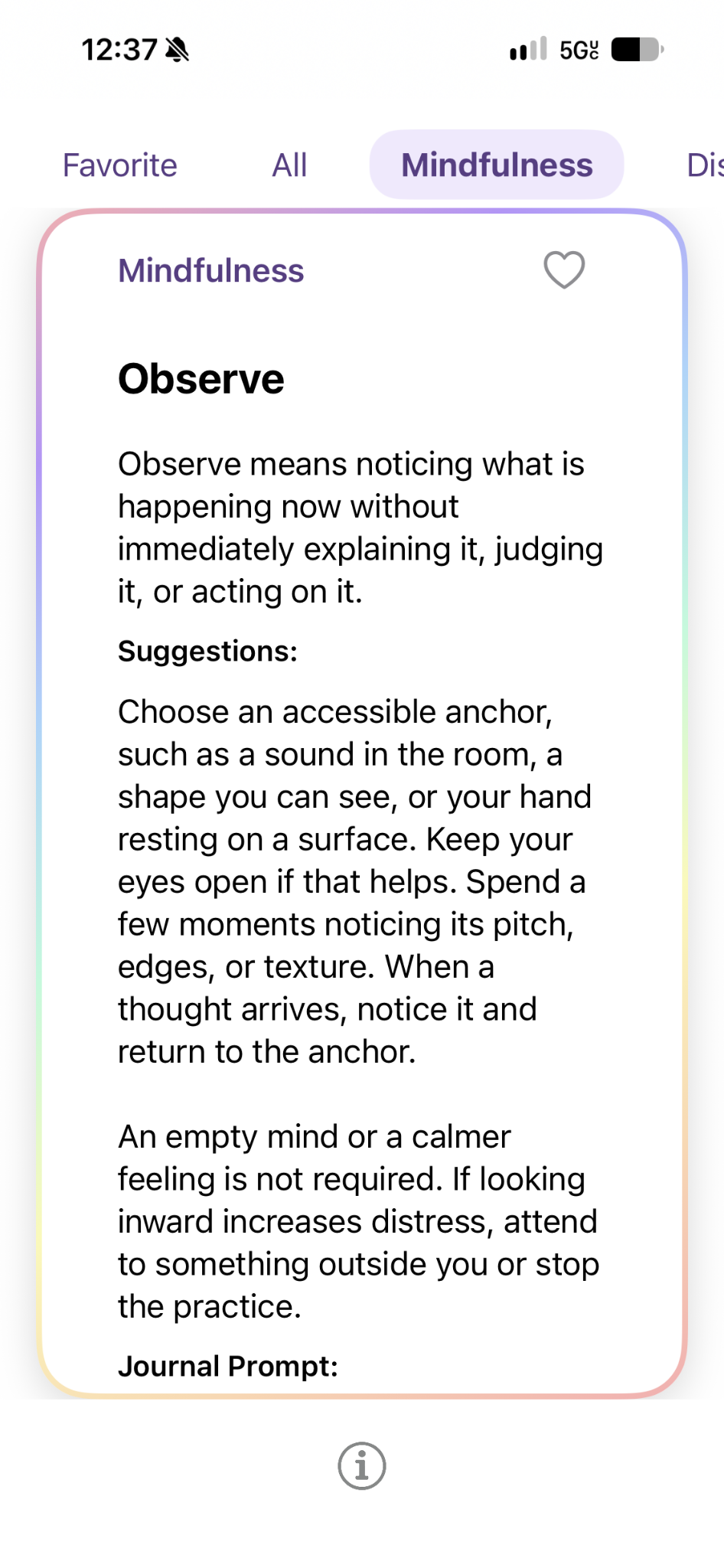 Mindfulness card: Observe. Notice what is happening now without immediately explaining it, judging it, or acting on it.